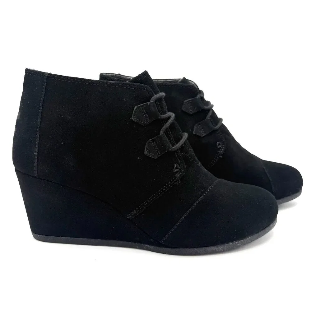 NEW TOMS Kala Wedge‎ Booties Black Suede Women's Size 10 Ortholite #10012955
